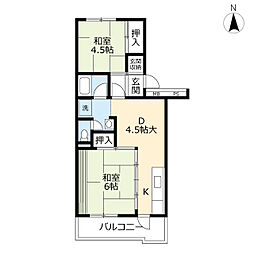 UR到津南団地18棟 2DKの間取図画像