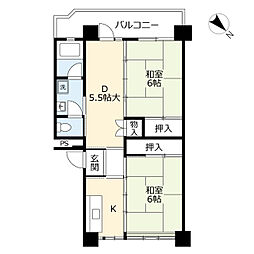 UR周陽二丁目 5階2DKの間取り