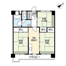 UR都市機構金田一丁目団地6号棟 3DKの間取図画像