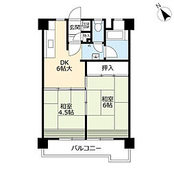 UR都市機構金田一丁目団地9号棟 2DKの間取図画像