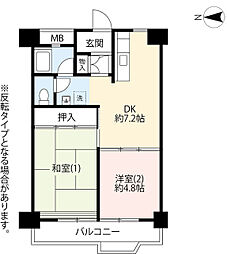 UR都市機構大谷田一丁目団地2号棟 2DKの間取図画像