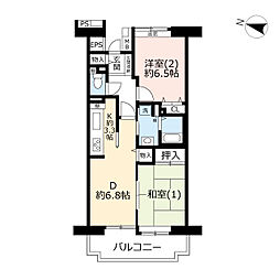 UR都市機構フレーシェル王子神谷1号棟 2DKの間取図画像