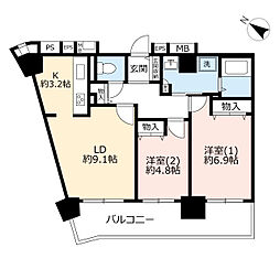 UR都市機構アクシス東四つ木2-21-10号棟 2LDKの間取図画像