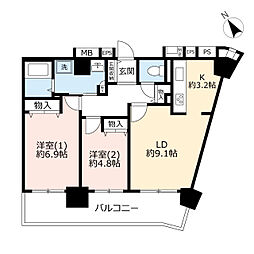 UR都市機構アクシス東四つ木2-21-10号棟 2LDKの間取図画像