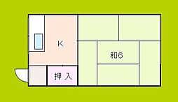 松葉荘 1Kの間取図画像