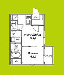 アンジュレジデンス石橋 1階1DKの間取り