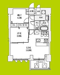 スプランディッド上本町WESTII 1SLDKの間取図画像