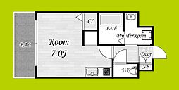 レークス新大阪ウエスト 2階ワンルームの間取り