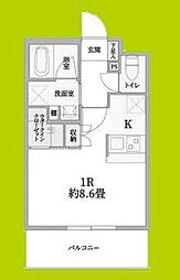ウェルスクエア池田住吉 2階ワンルームの間取り
