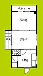 アバンス三先 2Kの間取図画像