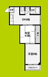 グリーンハイツ芳見屋 2DKの間取図画像