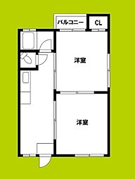 グリーンハイム公園南矢田A棟 2Kの間取図画像