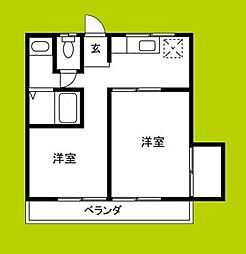 浅井マンション 2DKの間取図画像
