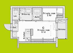 ジーイーディス 1DKの間取図画像