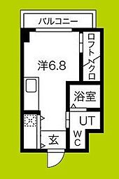 コーラルポワント難波WEST ワンルームの間取図画像