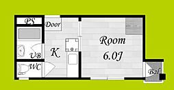 コーポイン長居B棟 1Kの間取図画像