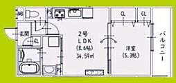ピレーネ北条V 1LDKの間取図画像