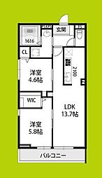 ヴィブレ ウーノ 2LDKの間取図画像