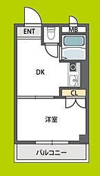 アベノ池田マンション 1DKの間取図画像