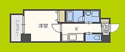 ヒルズ夕陽丘 1Kの間取図画像