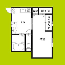 エバー西田辺 1DKの間取図画像
