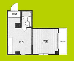 ロイヤル長吉1 1DKの間取図画像