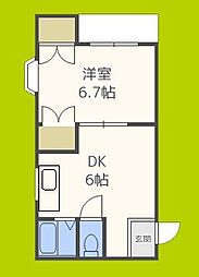 鶴見ベルダァー1番館 1DKの間取図画像