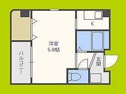 オーキッドコート天神橋 1Kの間取図画像