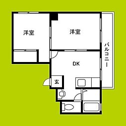 長吉ハイツ 2DKの間取図画像