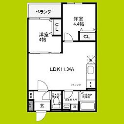 レジーナ本町 2LDKの間取図画像