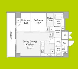ArtizA瓦屋町II 2LDKの間取図画像