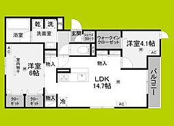 Clashist上住吉 2LDKの間取図画像