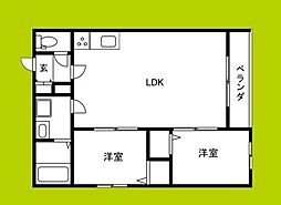 TIO四條畷 2LDKの間取図画像