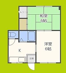 キャピタル住之江公園 2Kの間取図画像