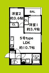 堺市東区西野アパート 2LDKの間取図画像