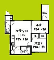 堺市東区西野アパート 2LDKの間取図画像