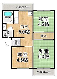 有野台住宅6号棟 3DKの間取図画像