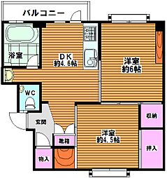 グリーンハイム堺1棟 2Kの間取図画像
