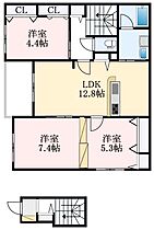 大阪府大阪狭山市金剛2丁目（賃貸アパート3LDK・2階・74.14㎡） その2