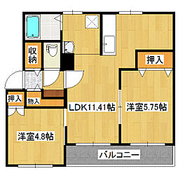クラージュ春光2 2LDKの間取図画像