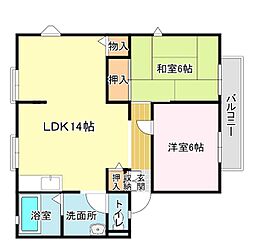 JR東海道・山陽本線 守山駅 バス15分 播磨田下車 徒歩2分の賃貸アパート 2階2LDKの間取り