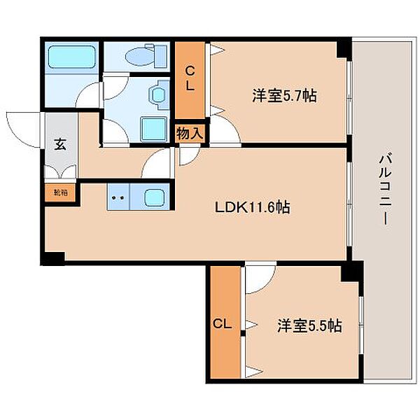 アルファグランデ ｜奈良県奈良市大宮町6丁目(賃貸マンション2LDK・4階・54.30㎡)の写真 その2