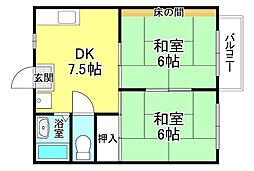 コスモヴィラ井上 2DKの間取図画像