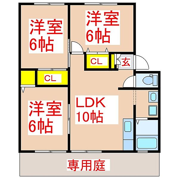 ガーデンハウス伊敷台 ｜鹿児島県鹿児島市伊敷台6丁目(賃貸アパート3LDK・1階・60.35㎡)の写真 その2