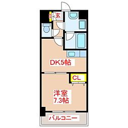パークサイド加治屋町 1DKの間取図画像