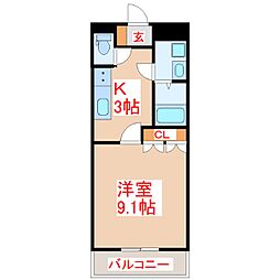 エバーシャイン 1Kの間取図画像