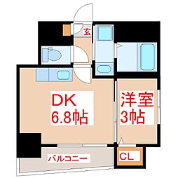 パラディーゾ柳町 1DKの間取図画像