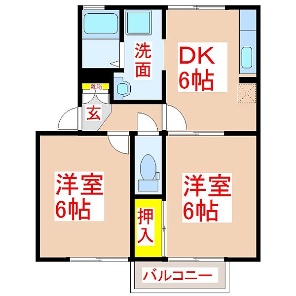 グランドール　Ｃ棟 ｜鹿児島県姶良市西餅田(賃貸アパート2DK・2階・46.97㎡)の写真 その2