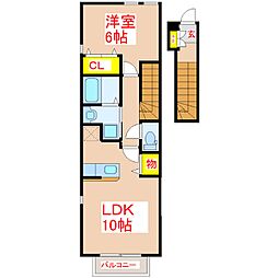ジームス　Ａ 2階1LDKの間取り