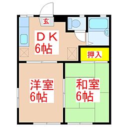 ドミール白銀台B 2DKの間取図画像